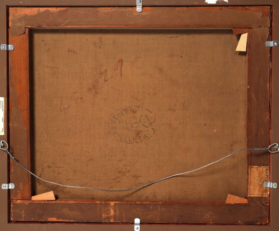 Verso of the unframed Warpath canvas