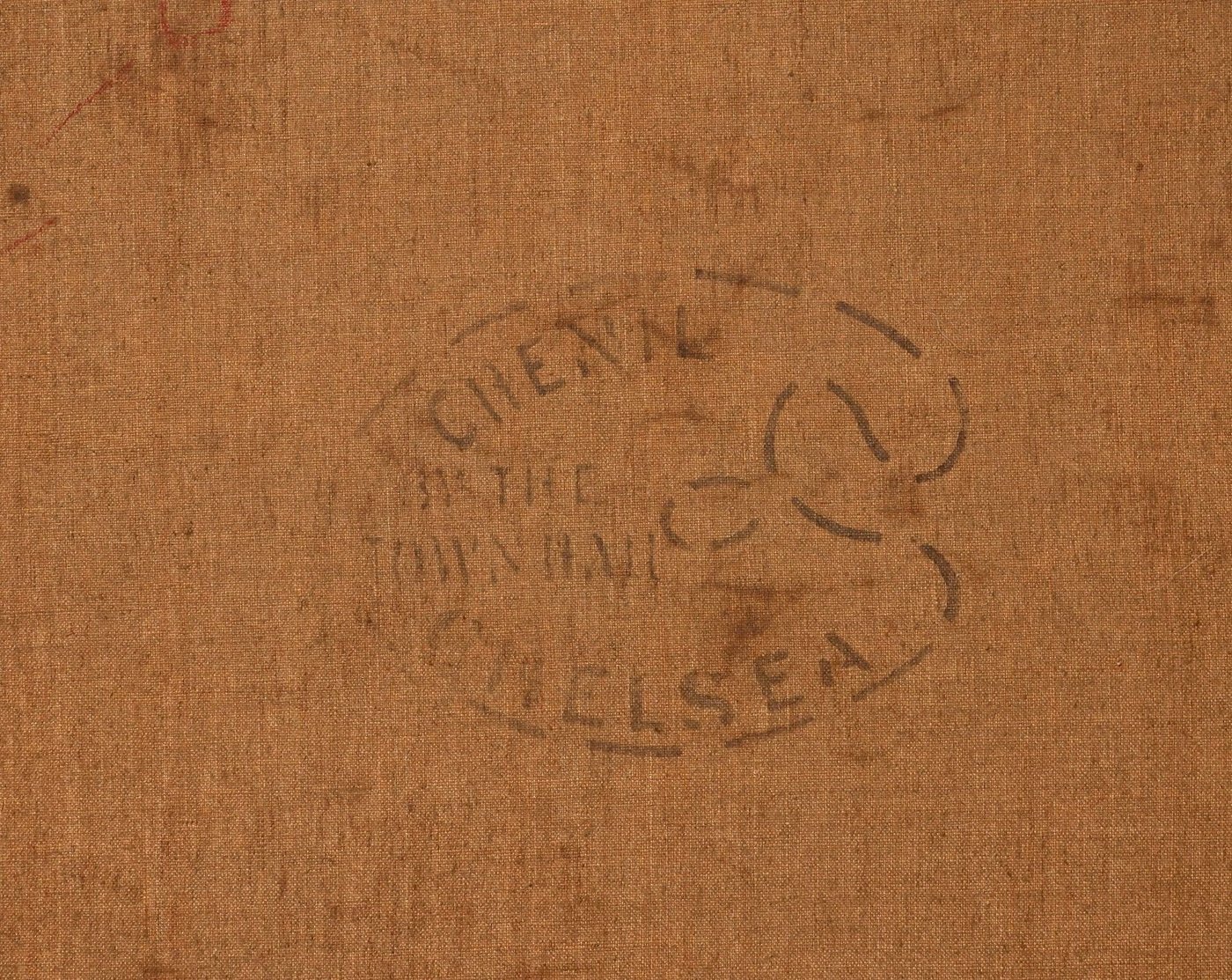 Close-up of the Chenil oval canvas stamp on the back of the Warpath canvas